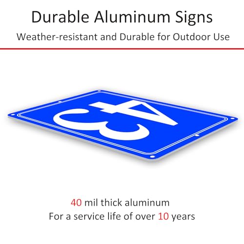 Image of Premium Aluminum Number Signs 43, Metal 12 inch X 8 inch Blue Numbered Signs Outdoor for Parking Lots, Floor, Dock, Court, Aisle, Field, High Visibility, No Fade, Weather-resistant