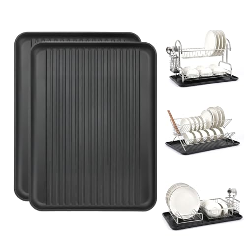 Dish Drying Rack Tray for Kitchen Counter, 2 Pack Dish Rack Drain Board Large Plastic Dish Drying Tray for Bowls Plates Utensils Coffee Cups Household Kitchen Sink Use (Tray Only)