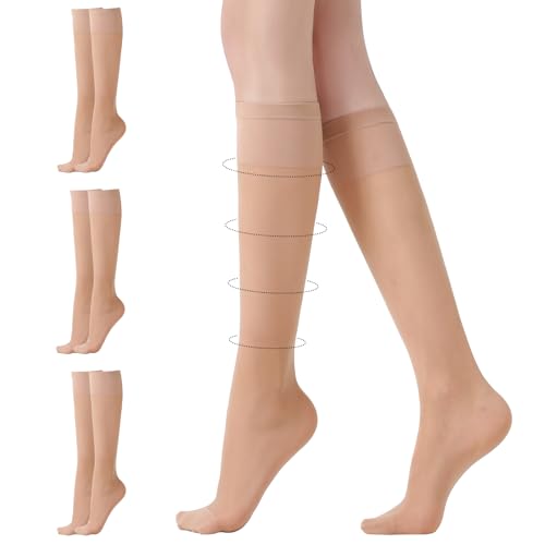 3 Pairs Compression Socks for Women, 40D Knee High 5-10 mmHg Opaque Stockings