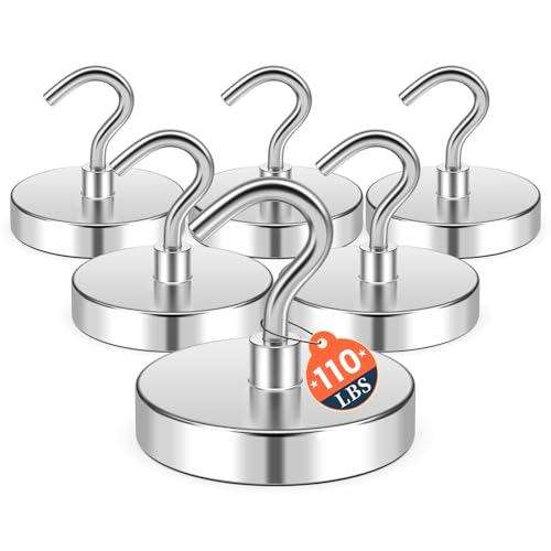 Image of FINDMAG 6 Pack Magnet Hooks, 110LB+ Cruise Magnetic Hooks, Silver