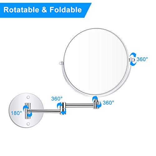 UniqueBella Shaving Mirror Wall Mounted Bathroom Mirrors Makeup Vanity Magnifying Round Mirror 10X 8 Inch Two Sided, 360° Rotatable, Extendable Arm for Bedroom