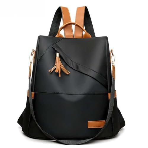 Mochila Feminina Anti-Furto Impermeável Bolsa de Ombro Ajustável PU/Poliéster(2232-Preto)