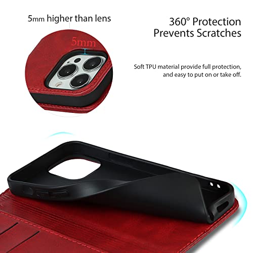 Étui portefeuille iPhone 15 Pro Havaya avec porte-cartes chic à rabat rouge - 6