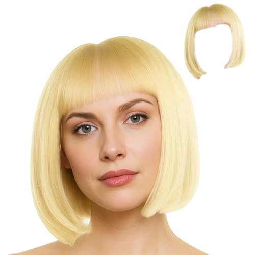 Blonde Wig, Short Blonde Bob Wig with Fringe for Women, Golden Synthetic Hair for Daily Fashion, Halloween, Christmas, and Cosplay, Adjustable Fit