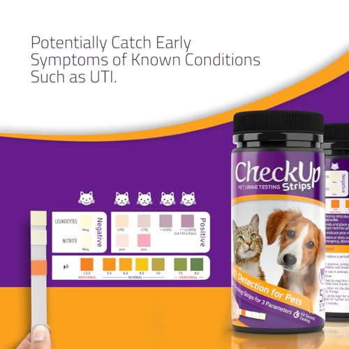 CheckUp Cat and Dog UTI Urine Test Strips | 3 Parameters CheckUp in 1- a More Detailed Test of 3 UTI Related Markers – pH, Nitrite and Leukocytes Levels x50 CheckUp Cat and Dog UTI Urine Test Strips | 3 Parameters CheckUp in 1- a More Detailed Test of 3 UTI Related Markers – pH, Nitrite and Leukocytes Levels x50
