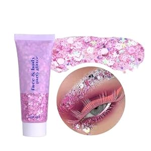 Pink Face Glitter,Sparkling Neon Outfit Party Holographic Sequins Paint Body Glitter Gel Makeup.(03# Pink)