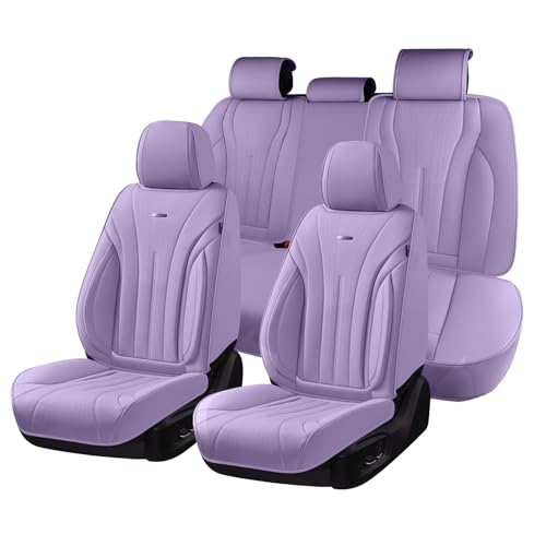 Image of Coverado Seat Covers Full Set, Waterproof Car Seat Covers, Leather Seat Cover for Cars, Front and Back Car Seat Protector, Universal Car Seat Cushions Automotive Accessories Fit for Most Cars, Purple