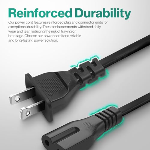 2 Prong Polarized 5Ft Power Cord C7 Connector AC Power Cable Replacement for Vizio D-E-M Series TV, Sewing Machine, PlayStation PS1/PS2, Sony, Bose, Brother, Singer - Image 6