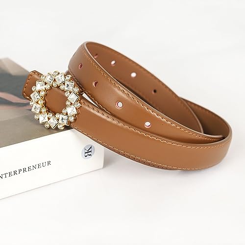 Image of Aurolran Women's Fashion Classic Metal Buckle Leather Belt with Jeans Dress