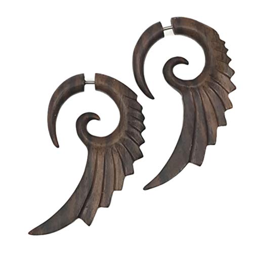 UMBRELLALABORATORY Tribal Organics Earrings Wooden Tropical Feathered Style Fake Gauges4