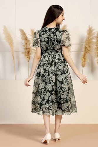Image of Fashion Dream Girl's Organza Floral Printed Calf Length Dress|Western Dress|Kids Dress|Fancy Dress