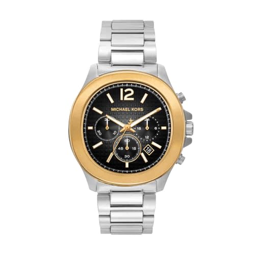 Michael Kors Orologio Sage da uomo, movimento cronografo al quarzo 44 mm con cinturino in acciaio inossidabile, 44 mm, Tono argento e nero