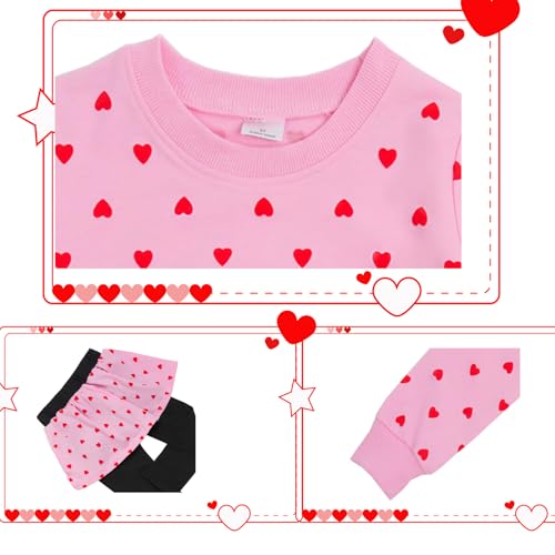 Image of Toddler Valentines Day Outfit Girl Valentines Outfit Heart Graphic Sweatshirts Tops Tutu Leggings with Skirt 3t-9t