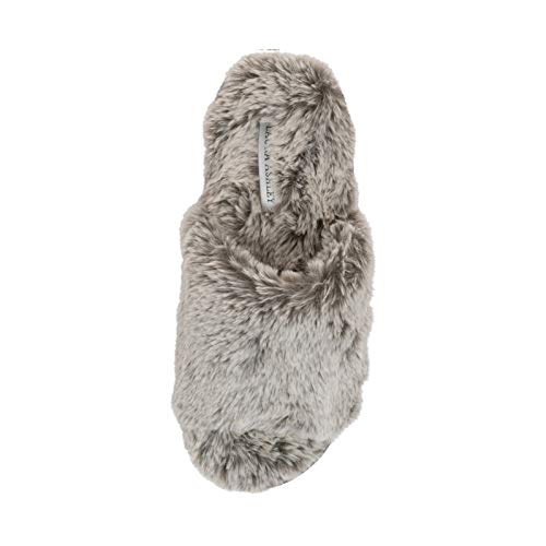 Laura Ashley Faux Fur Slip Ons, Open Toe Scuff Slippers for Women with Non-Slip Sole, Soft & Plush Indoor Slippers