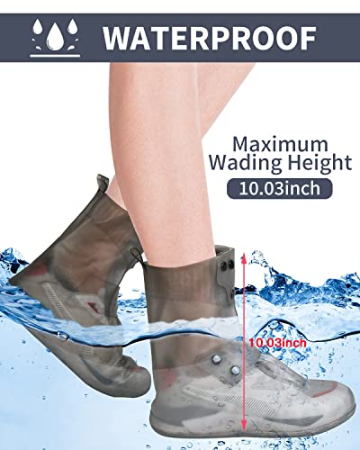 Image of ANYCHO 10 inch Tall Silicone Shoe Cover Waterproof, Double-Breasted Waterproof Layer Shoes Cover for Rainy Season, Reusable Non-Slip Shoe Rain Cover (Grey, 6)