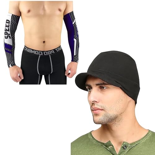 Image of Tomorrow Arm Sleeves and Skull Cap - UV Protection, Cooling Compression, and Sun Shield for Outdoor Activities, Arm sleeves for Riding, Cycling arm Sleeves Pack of 2 COMBO