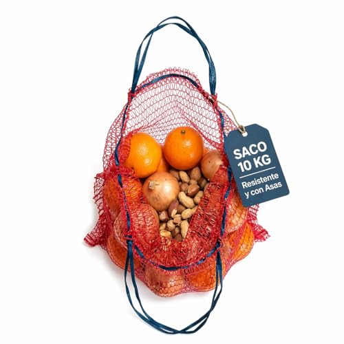 Miniatura 2 de Pampols Pack 100 Sacos De Malla Para Naranjas, Cebollas O Frutos Secos Con Cierre Y Asas Peso Util 10kg Malla Red Raschel Medidas 37x50cm Color Rojo