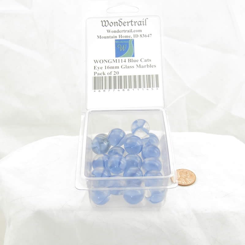 Wondertrail Blue Cats Eye 16mm Glass Marbles Pack of 20 WONGM114
