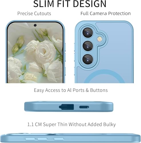 Image of Elzzi Magnetic Magsafe for Samsung S24 Fe 5g Case, Upgraded [Full Camera Protection] [Compatible with Magsafe] [Translucent Matte] Shockproof Protective Phone Case for Men & Women - Official Blue