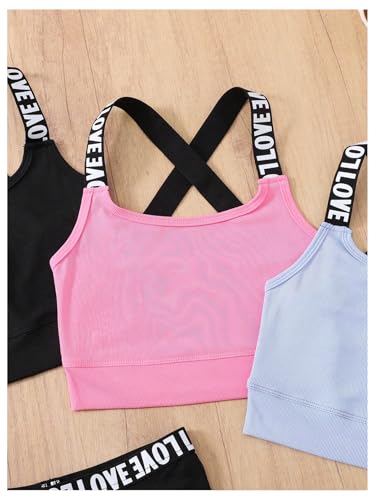 Girl's 6 Piece Workout Outfits Graphic Criss Cross Crop Tank Top and Biker Shorts Athletic Sets3
