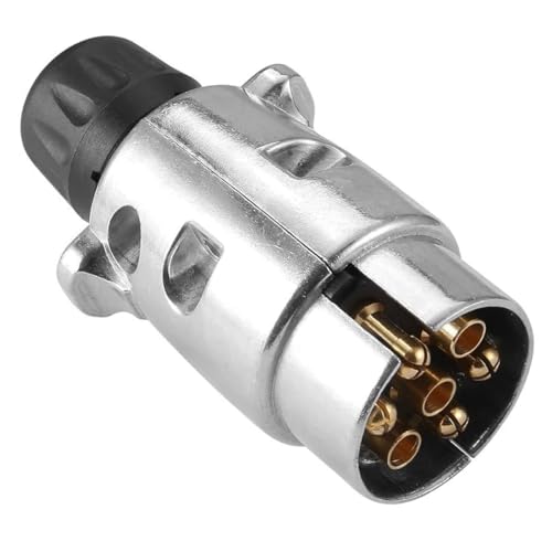 ETUKER Prise de Remorque Mâle 7 Broches en Métal, Connecteur Électrique Étanche pour Attelage, 12V Fiche Métal