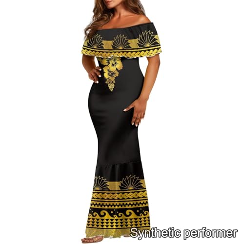 Image of Polynesian Dresses for Women Off Shoulder Maxi Dress Puletasi Samoan Dresses S-7XL