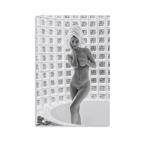 Emily Ratajkowski Bathroom Sexy Black and White Poster Poster for Room Aesthetic Decorative Painting Canvas Wall Art Picture Print for Modern Family Bedroom 20x30inch(50x75cm)