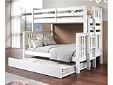 Bedz King BK961EL-White-Full-Trundle Bunk Bed, Twin over Full, White