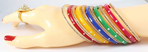 Image of NMII Acrylic (Plastic) with Zircon Gemstone Studded worked Glossy Finished Bangle Set For Women and Girls