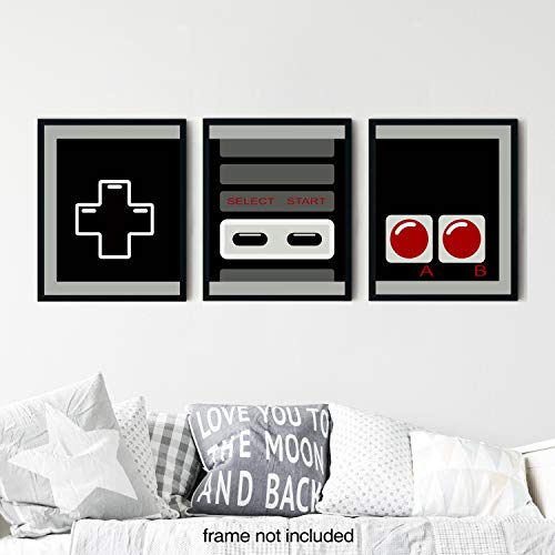 Retro Video Game Nintendo Wall Art - Nes Game Room Decor Video Game Posters - Watercolor Nintendo Gamer Decor For Boys Mens Bedroom, Bathroom Decor Wall Art, Gaming Room Poster Prints - Retro Vintage Super Nintendo Controller Wall Posters For Boys Room - Video Game Posters - Set Of 3 (8 X 10) Unframed #TOP1