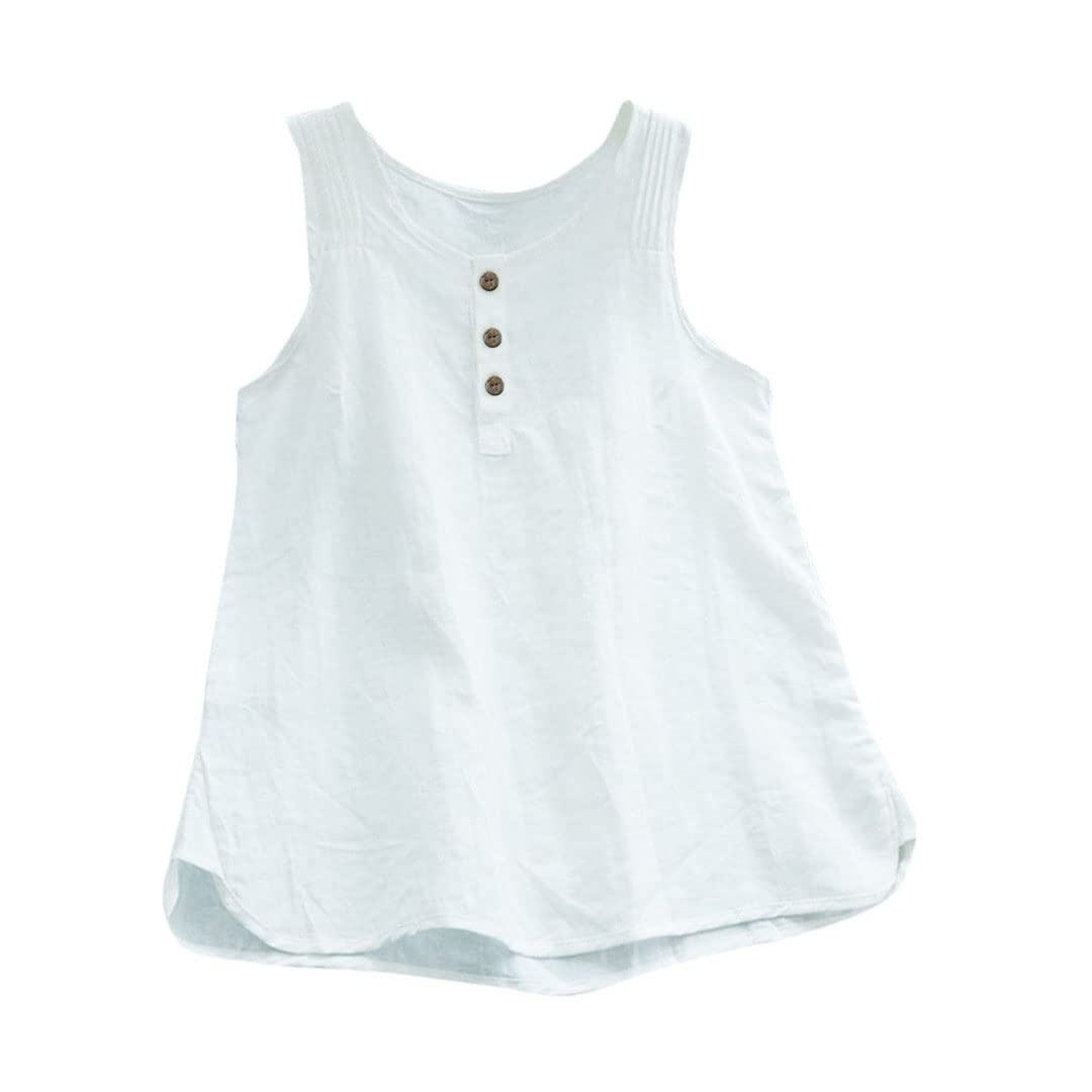 Lmtossey Camicia da donna in cotone e lino con bottoni e scollo rotondo Primavera ed estate Camicetta