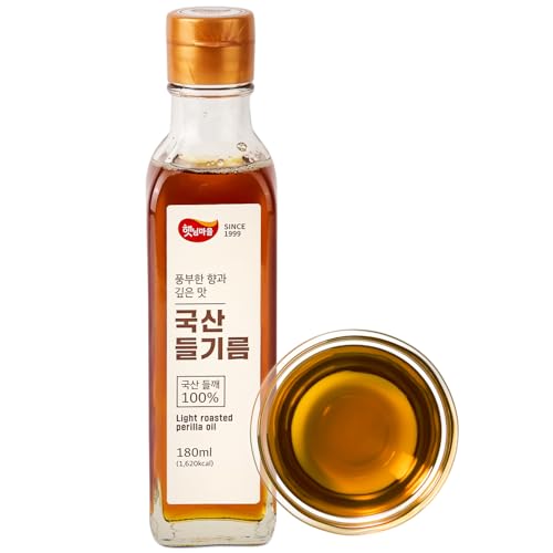 Korean Food Haetnim Maeul 100% Korean Perilla Oil – Premium Korean Perilla Seed Oil, Product of Korea, 180 ml (6.09 fl oz) Glass Bottle