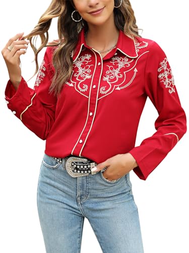 Western Shirts for Women Cowgirl Sexy Dressy Long Sleeve Black Embroidered Button Up Ladies Blusas Vaqueras para Mujer