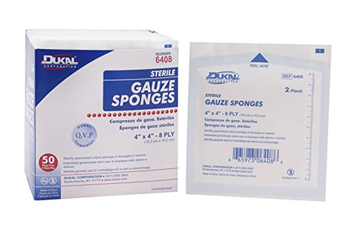 Dukal 6408 Gasas, 8 capas, estériles, 4" x 4", blanco (paquete de 1200) miniatura 2