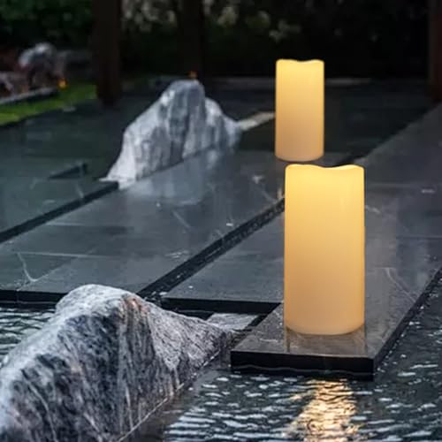 Image of Waterproof LED Flickering Battery Operated Flameless Candles with Remote Timer, Pack 2 Pillar Candles Warm Light for Outdoor Indoor Lanterns Home Decor(D4 x H8)