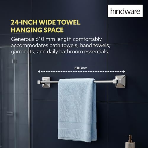 Image of Hindware Stelo Towel Holder for Bathroom - 24 Inch Wide|Superior Stainless Steel | Space Saving Towel Hanger |Mirror Like Chrome Finish | Corrosion Resistant|Dimension(mm): 610*86*52 | 1-year Warranty