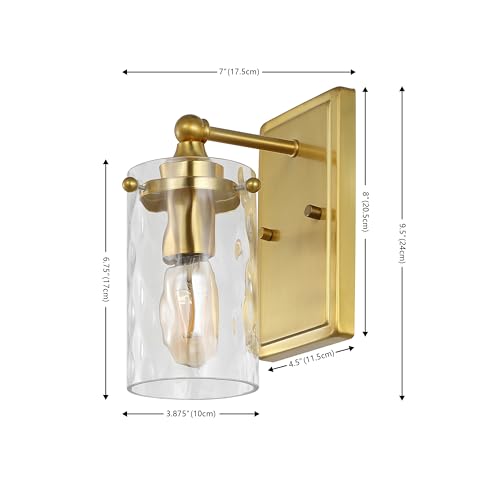Image of SAFAVIEH Lighting Collection Jobie Brass /Glass Shade Wall Sconce Set of 2 Light Fixture, Ideal for Bathroom, Entryway, Vanity, Foyer, Hallway, Living Room (LED Bulbs Included)