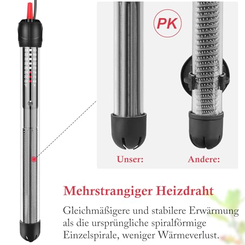 FEDOUR 300W 100-240L Aquarium Heizung, Verdicktes Quarzglas Aquarienheizer, Temperatur Einstellbare Aquarium Heizer Mit Saugnäpfen/Thermostat