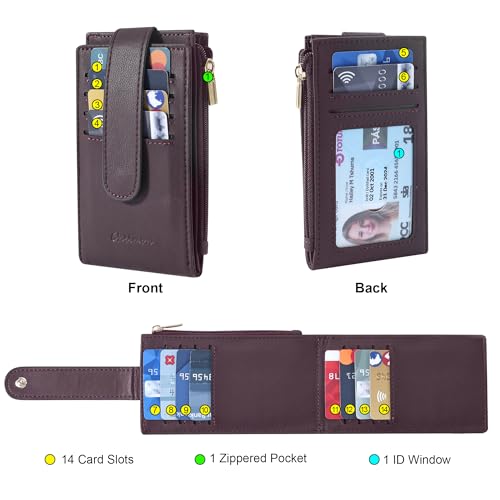 Image of Chelmon Womens Wallet Slim RFID Blocking Bifold Multi Card Case Wallet with Zipper Pocket (Wine Red) | Thin Bifold Multi Card Case with Zipper Coin Pocket Purse for Women