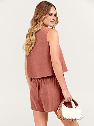 Anrabess Womens Two Piece Outfits Linen Square Neck Crop Short Set Lounge Matching Sets 2023 Trendy Clothes Summer Vacation Set For Beach Vacation Resort 997Xiuhong-S #TOP5