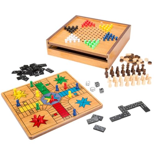 7-in-1 Combo Board Game and Chess Set - with Ludo, Backgammon, Checkers, Chinese Checkers, Dominoes, and Tic-Tac-Toe - by Hey! Play!