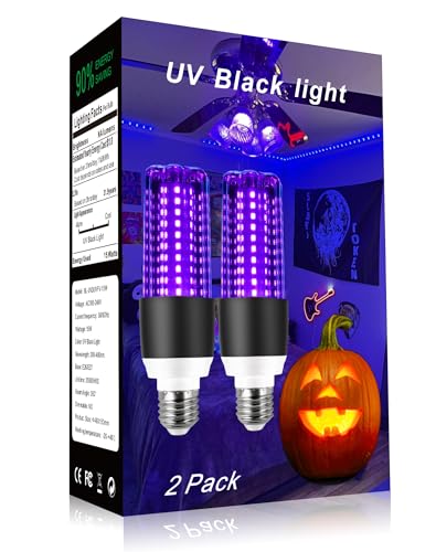 Image of 15W LED Black Light Bulb 120V E26 Base UV 395-400nm UVA Level 2 Pack Black & White Panda Design for Glow in The Dark Body Paint, Party, Halloween, Fluorescent Posters Indoors & Outdoors