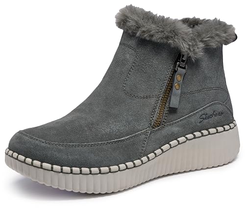 Skechers Women's WILSHIRE BLVD - FRESH ZIP, Side zip mid bootie with faux fur collar, Olive, 11M