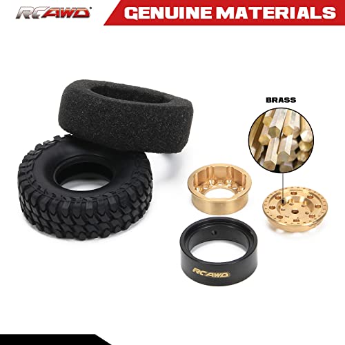 Image of RCAWD 4x Chrome Brass Weights 46g 1 inchBeadlock Wheel Rim 26 * 13mm Glue Free w /55mm Tire For Axial 1-24 Scx24 Crawlers(Brass)