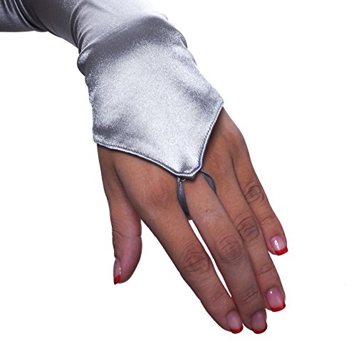 Dancing with Moon Fingerless Satin Opera Length Gloves, Hot Pink