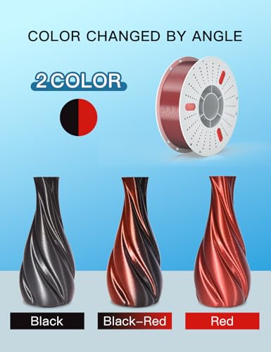 Image of PINBALL Silk PLA 3D Printer Filament 1.75mm, Shiny Silk Dual Color 3D Printing Filament, PLA Filament Dimensional Accuracy + /- 0.02mm, 1 KG Silk Dual Color Black-Red