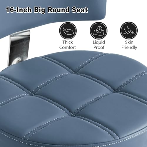 Image of Lockable Stool with Back and Foot Rest Ergonomic Rolling Hydraulic Adjustable Stool for Doctor Esthetician Artist Home Small Office Desk (Blue, 24''-31'')