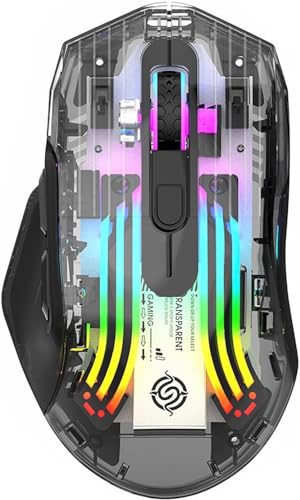 Image of Bluetooth Wireless Mouse,Tri-Mode 2.4G /USB-C, Up to 3600 DPI,Transparent Mechanical Gaming Mouse,Chroma RGB Backlit, Must-Have Cool USB Computer Mouse for Gaming and Esports (Black)