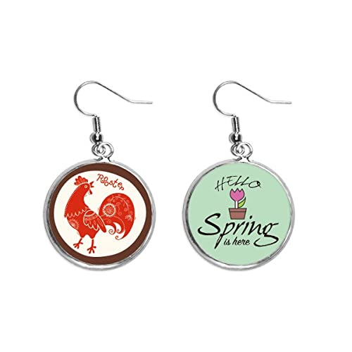 Pendientes de Gallo del Zodiaco Chino en rojo para Año Nuevo y primavera