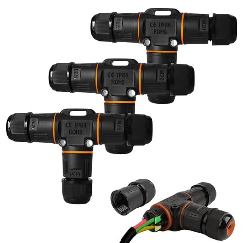 Connettore per cavo impermeabile IP68, 3 connettori per cavo a 3 pin, scatola di distribuzione a forma di T, manicotto di collegamento, impermeabile, per diametro del cavo da 3 a 12 mm